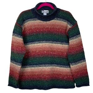 Vintage Bash Mock Neck Turtleneck Knit Acrylic Wool Multicolor Hipster Sweater L